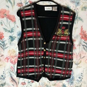 Vintage Red and Black Plaid Vest with Embroidery